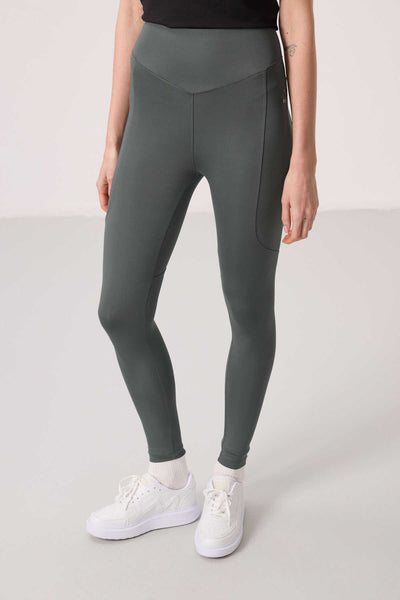 Tommylife Toptan Polyester Standart Fit Esnek Performans Kadın Tayt - 94666 Haki