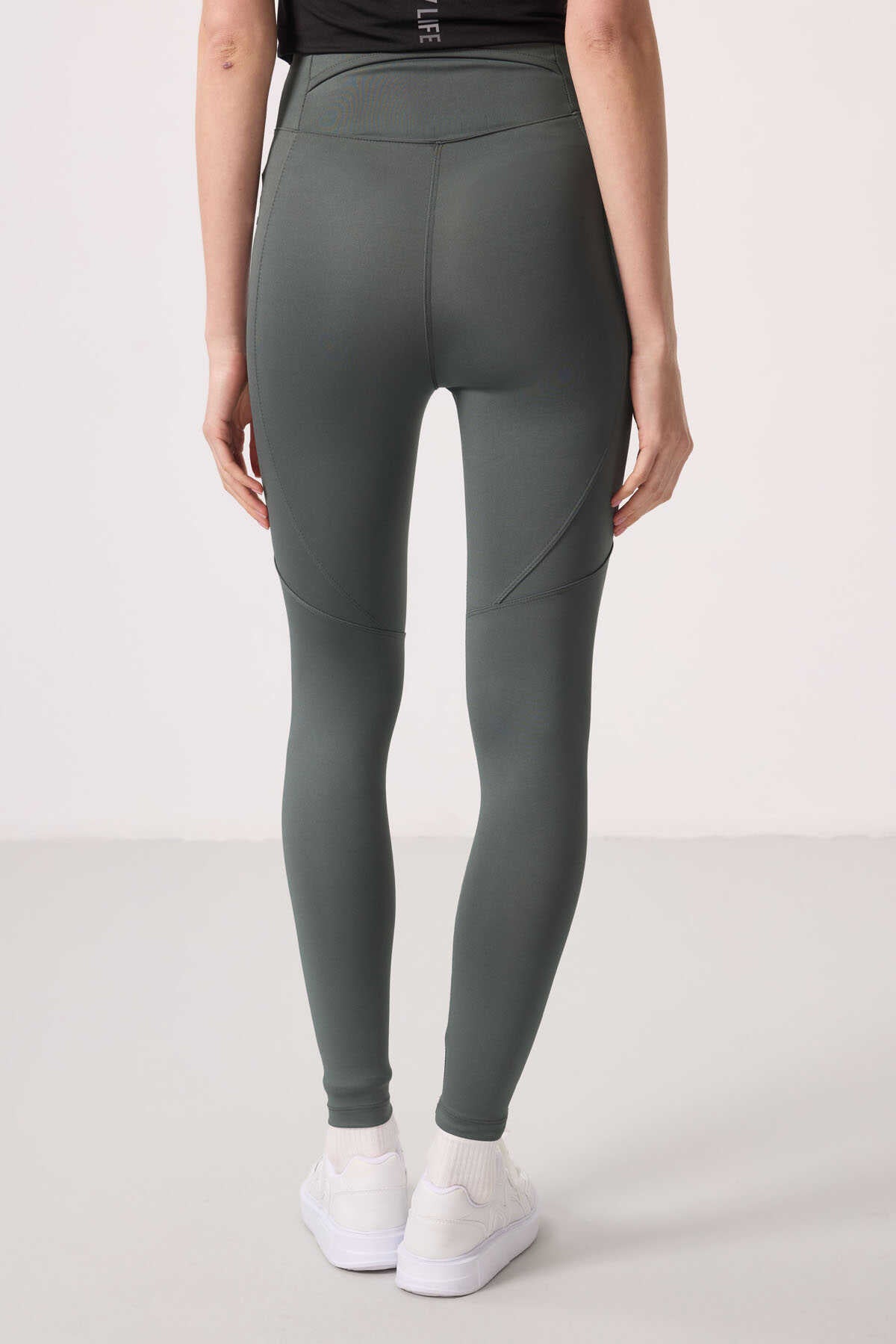 Tommylife Toptan Polyester Standart Fit Esnek Performans Kadın Tayt - 94666 Haki