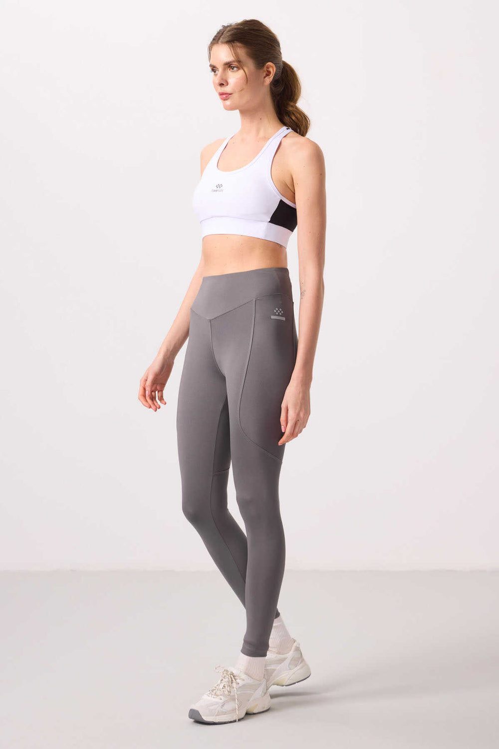 Tommylife Toptan Polyester Standart Fit Esnek Performans Kadın Tayt - 94666 Koyu Gri