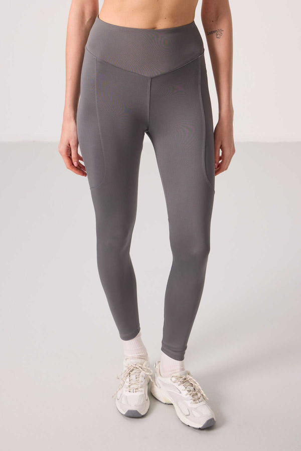 Tommylife Toptan Polyester Standart Fit Esnek Performans Kadın Tayt - 94666 Koyu Gri