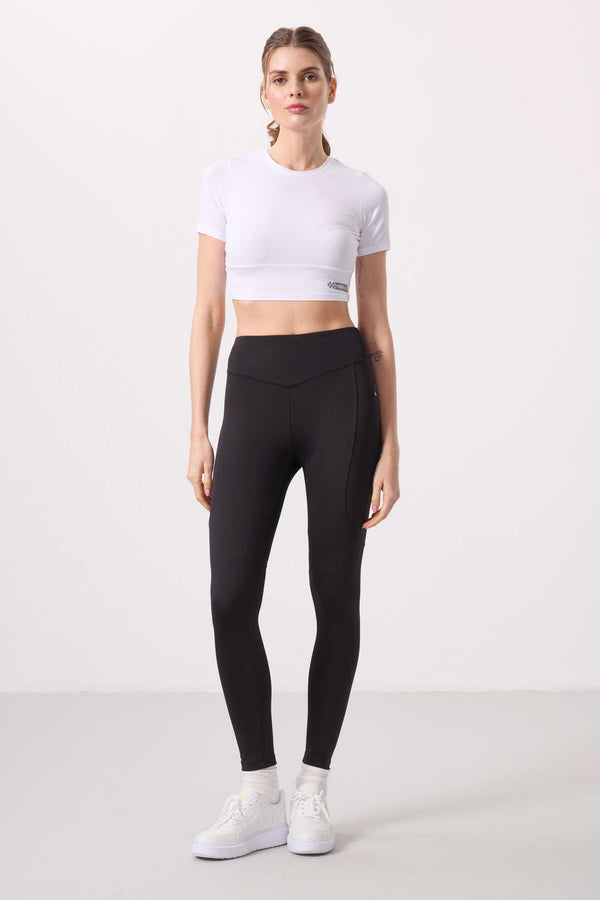 Tommylife Toptan Polyester Standart Fit Esnek Performans Kadın Tayt - 94666 Siyah