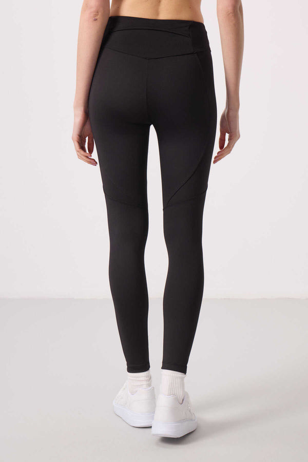Tommylife Toptan Polyester Standart Fit Esnek Performans Kadın Tayt - 94666 Siyah
