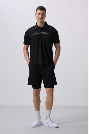 Tommylife Toptan Polyester Standart Kalıp Erkek Taytlı Şort 81287 Siyah