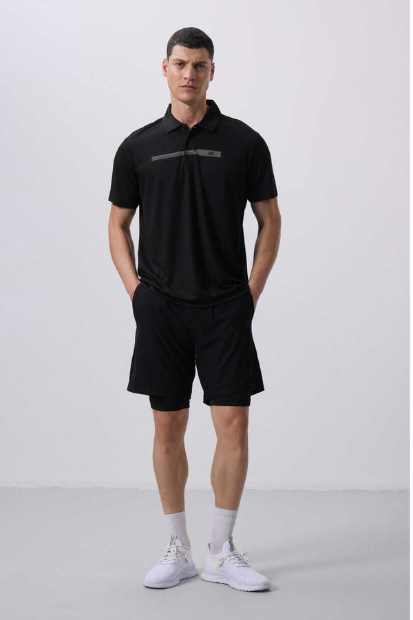 Tommylife Toptan Polyester Standart Kalıp Erkek Taytlı Şort 81287 Siyah