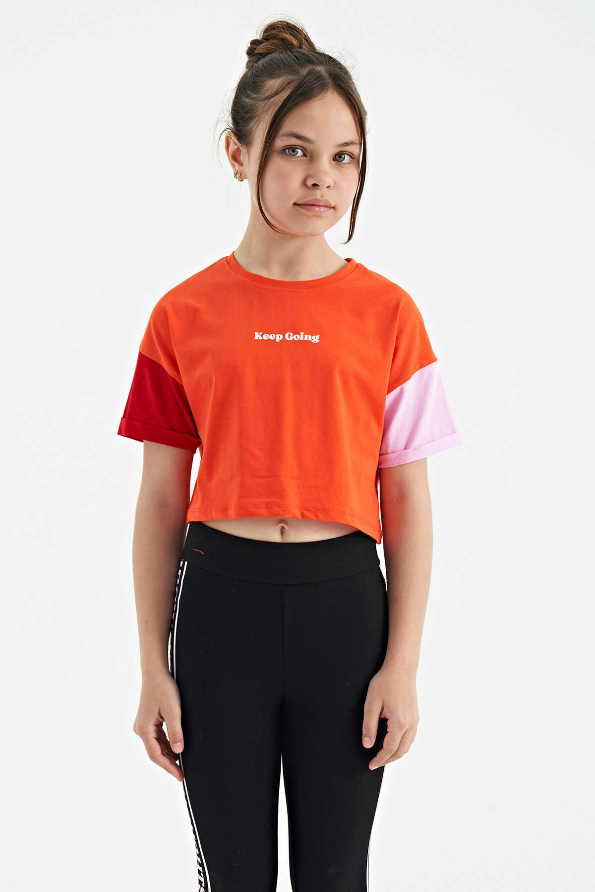 Tommylife Toptan Portakal Yazı Baskılı O Yaka Düşük Omuzlu Oversize Kız Çocuk T-Shirt - 75130
