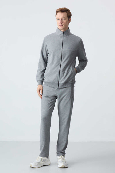 Tommylife Toptan Rahat Kalıp Basic Erkek Eşofman Takım 85260 Gri Melanj