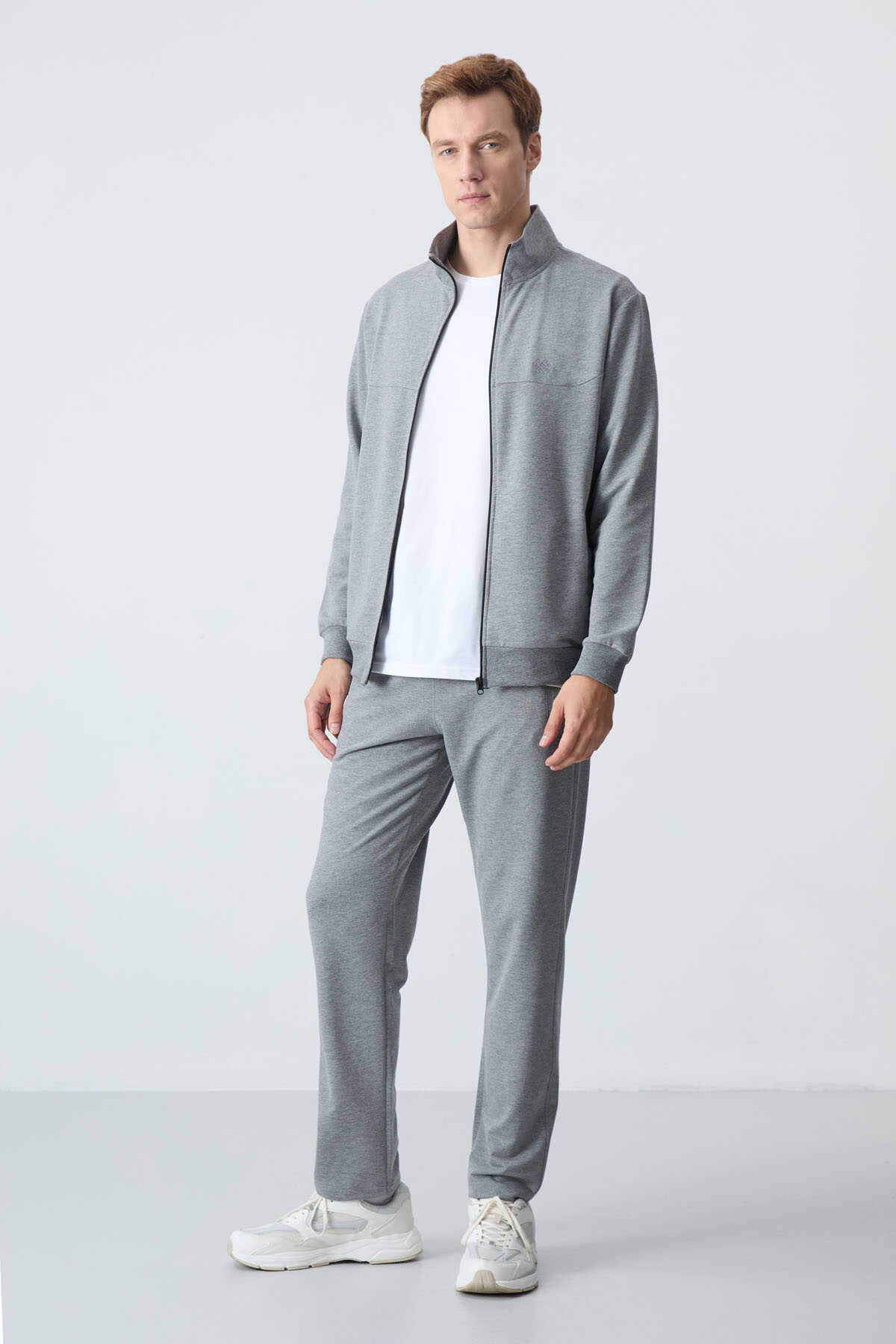 Tommylife Toptan Rahat Kalıp Basic Erkek Eşofman Takım 85260 Gri Melanj