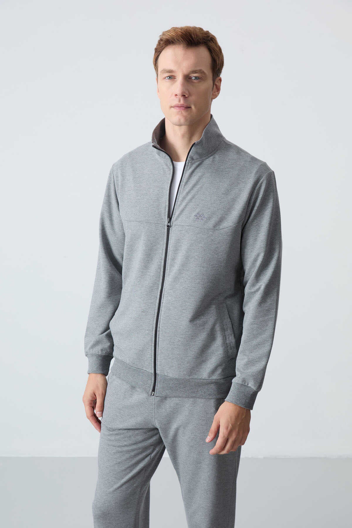 Tommylife Toptan Rahat Kalıp Basic Erkek Eşofman Takım 85260 Gri Melanj