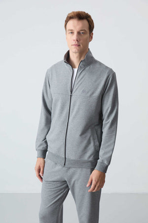 Tommylife Toptan Rahat Kalıp Basic Erkek Eşofman Takım 85260 Gri Melanj