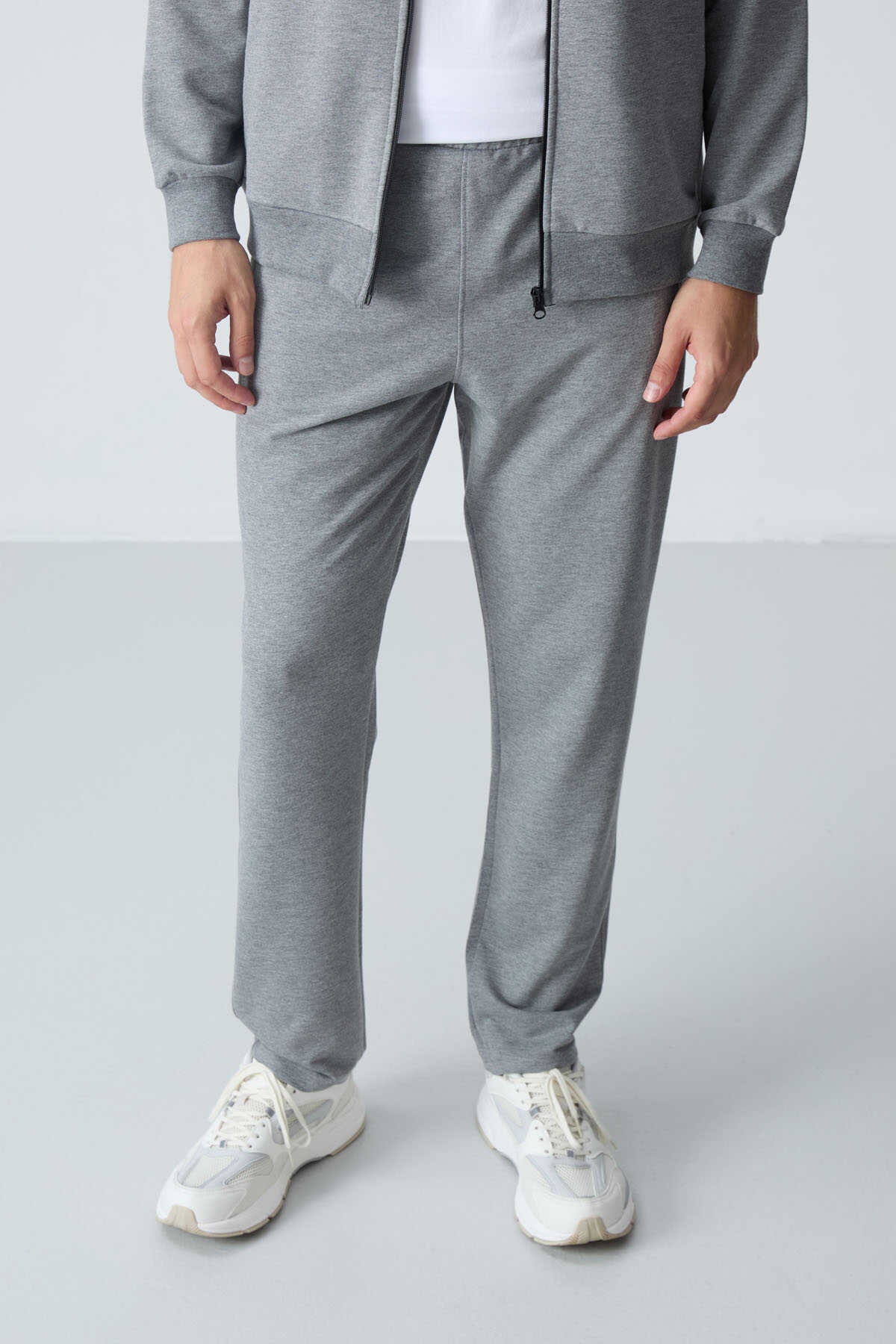 Tommylife Toptan Rahat Kalıp Basic Erkek Eşofman Takım 85260 Gri Melanj