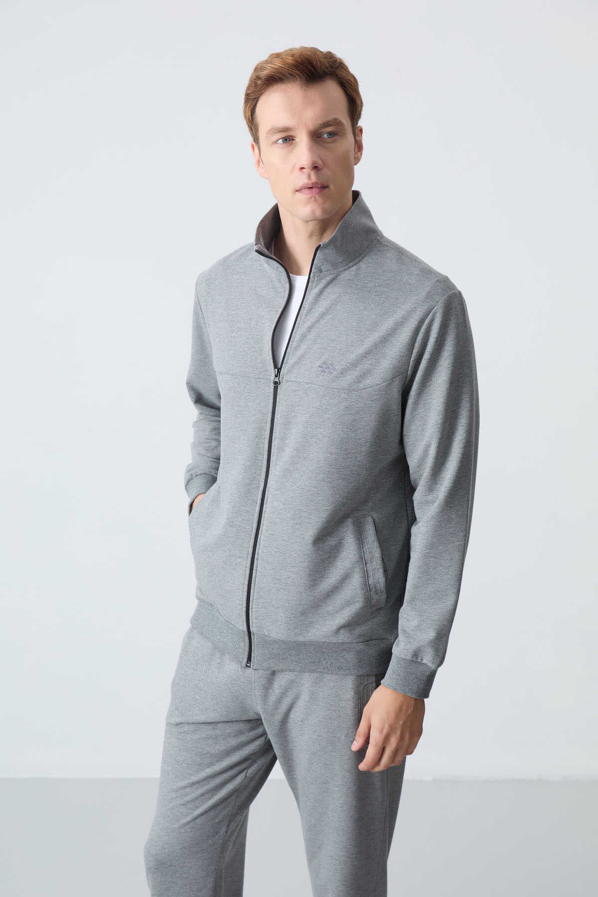 Tommylife Toptan Rahat Kalıp Basic Erkek Eşofman Takım 85260 Gri Melanj