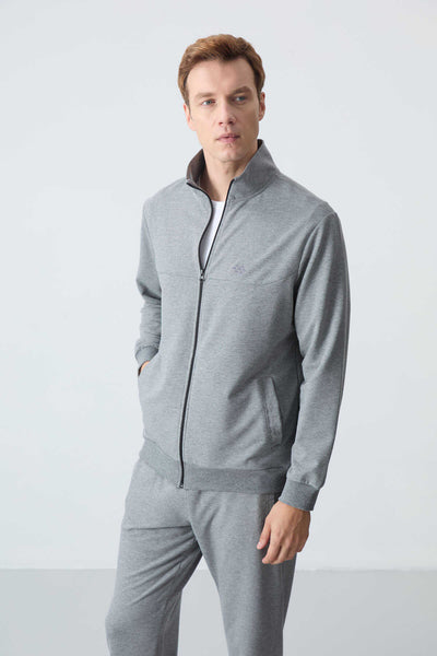 Tommylife Toptan Rahat Kalıp Basic Erkek Eşofman Takım 85260 Gri Melanj