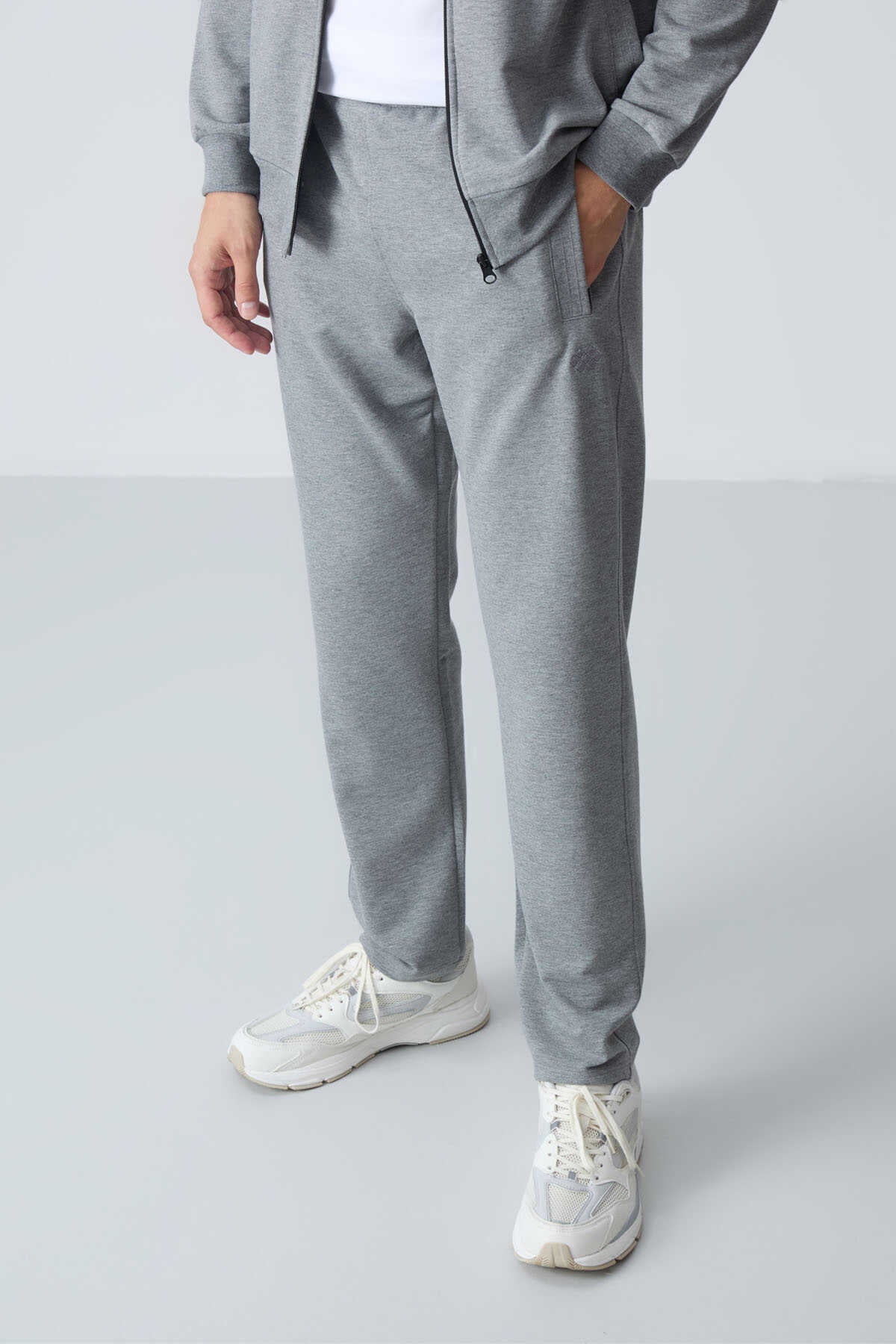Tommylife Toptan Rahat Kalıp Basic Erkek Eşofman Takım 85260 Gri Melanj