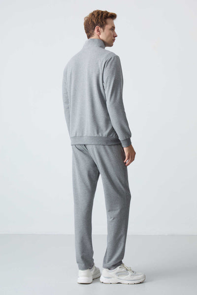 Tommylife Toptan Rahat Kalıp Basic Erkek Eşofman Takım 85260 Gri Melanj