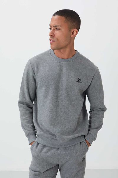 Tommylife Toptan Rahat Kalıp Basic Erkek Eşofman Takım 85265 Gri Melanj
