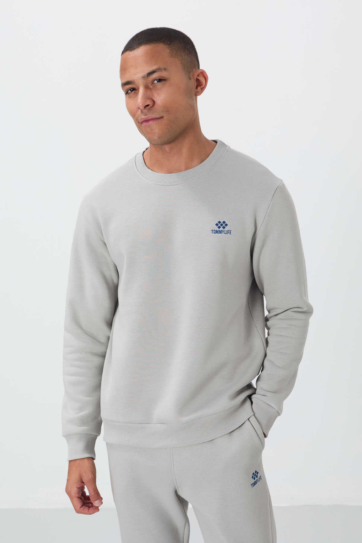 Tommylife Toptan Rahat Kalıp Basic Erkek Eşofman Takım 85265 Taş