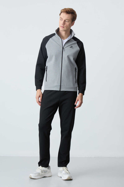 Tommylife Angro Confortabil Croit Guler Vertical Clasic Croit Bărbat Trening Complet 85113 Gri Melanj - Negru