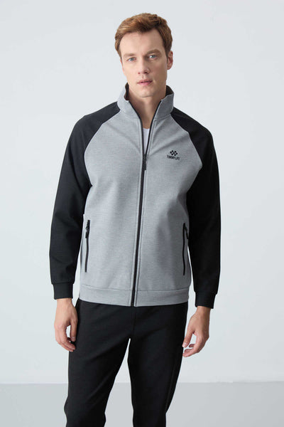 Tommylife Angro Confortabil Croit Guler Vertical Clasic Croit Bărbat Trening Complet 85113 Gri Melanj - Negru