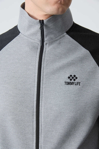 Tommylife Angro Confortabil Croit Guler Vertical Clasic Croit Bărbat Trening Complet 85113 Gri Melanj - Negru
