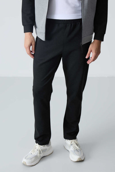 Tommylife Angro Confortabil Croit Guler Vertical Clasic Croit Bărbat Trening Complet 85113 Gri Melanj - Negru