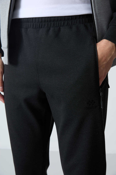 Tommylife Angro Confortabil Croit Guler Vertical Clasic Croit Bărbat Trening Complet 85113 Gri Melanj - Negru