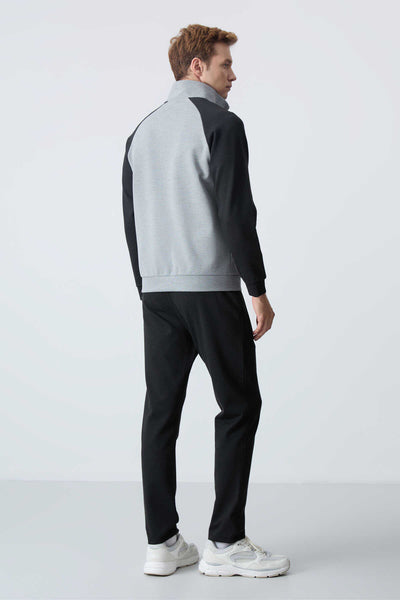 Tommylife Angro Confortabil Croit Guler Vertical Clasic Croit Bărbat Trening Complet 85113 Gri Melanj - Negru