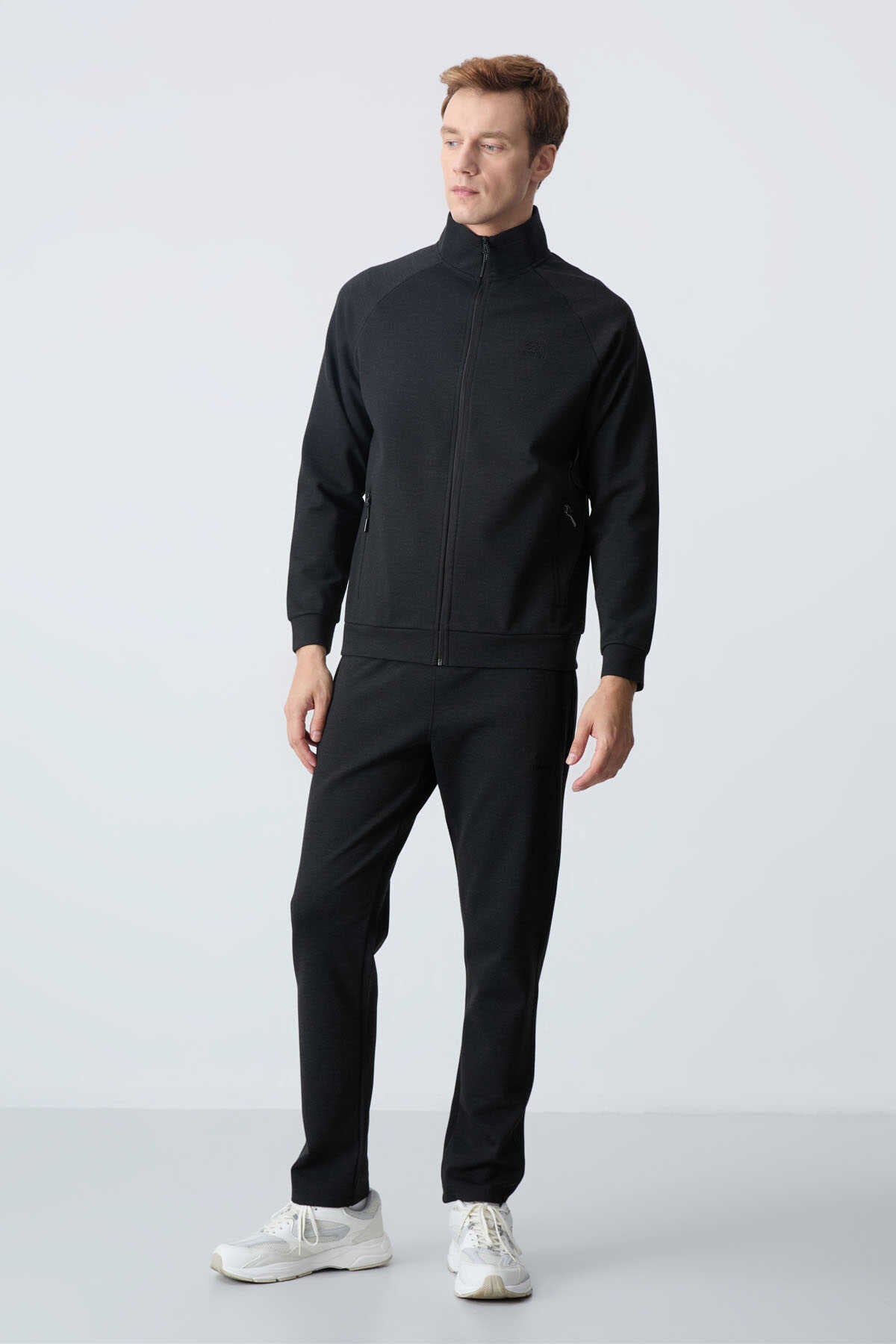 Tommylife Toptan Confort Fit Col Inalt Clasic Picior Barbati Trening Set 85113 Negru