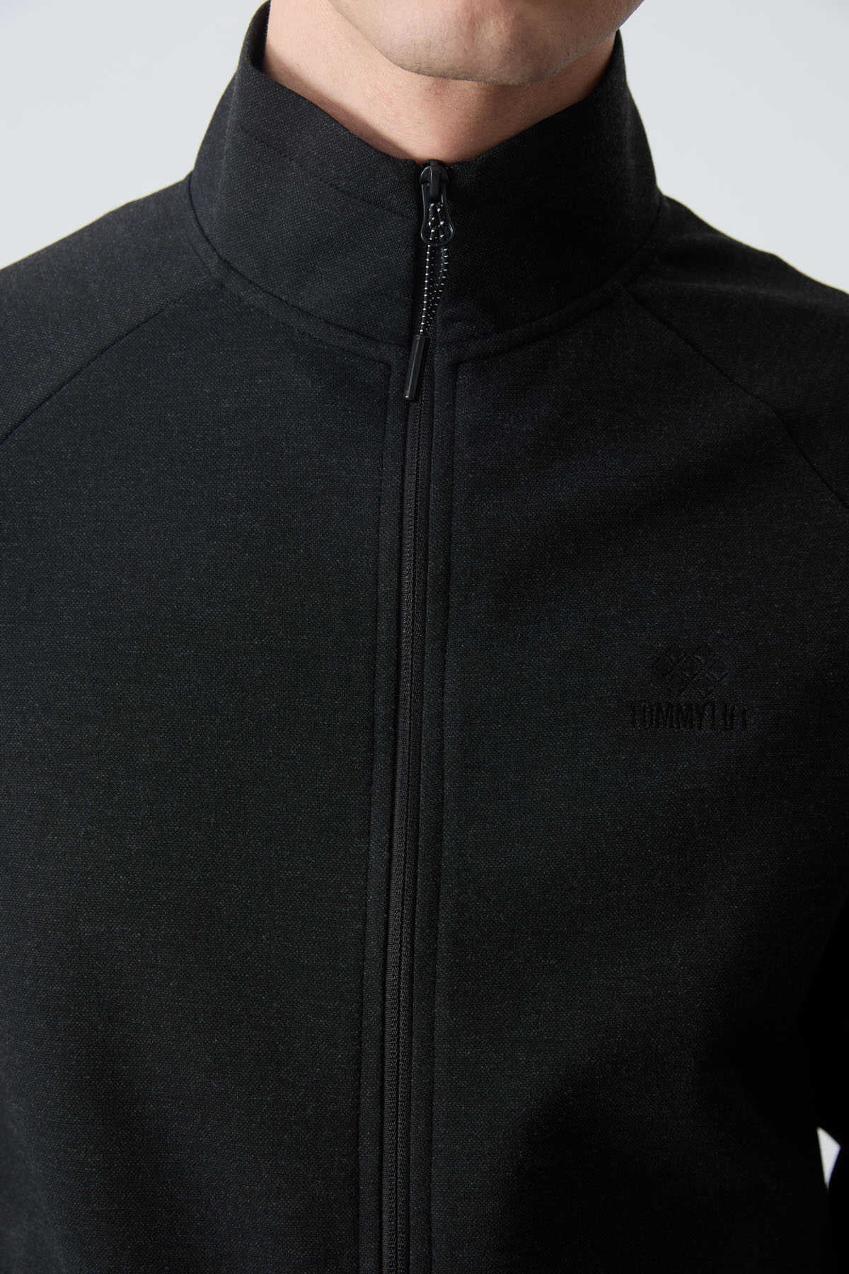 Tommylife Toptan Confort Fit Col Inalt Clasic Picior Barbati Trening Set 85113 Negru