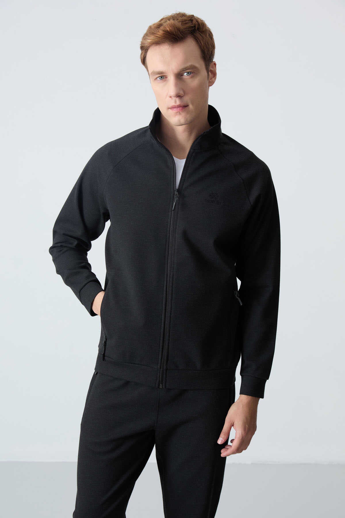 Tommylife Toptan Confort Fit Col Inalt Clasic Picior Barbati Trening Set 85113 Negru