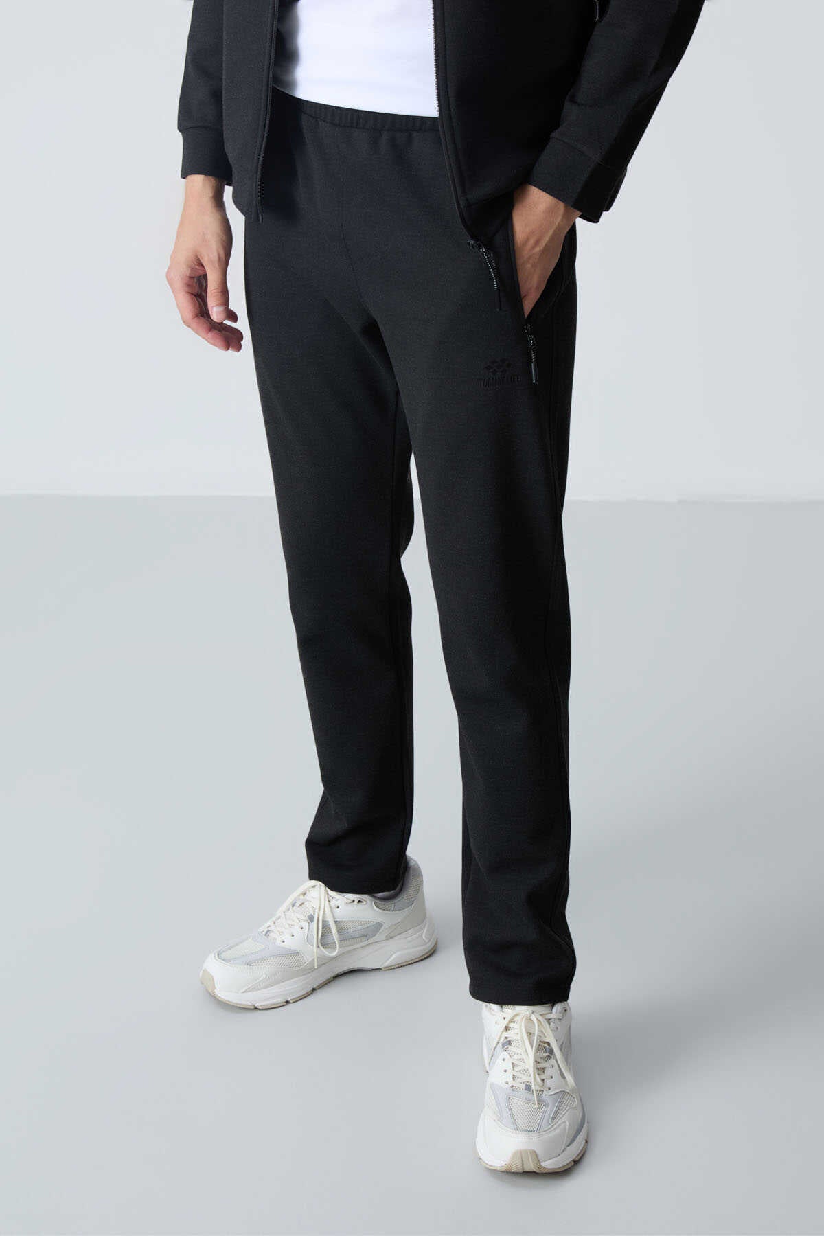 Tommylife Toptan Confort Fit Col Inalt Clasic Picior Barbati Trening Set 85113 Negru