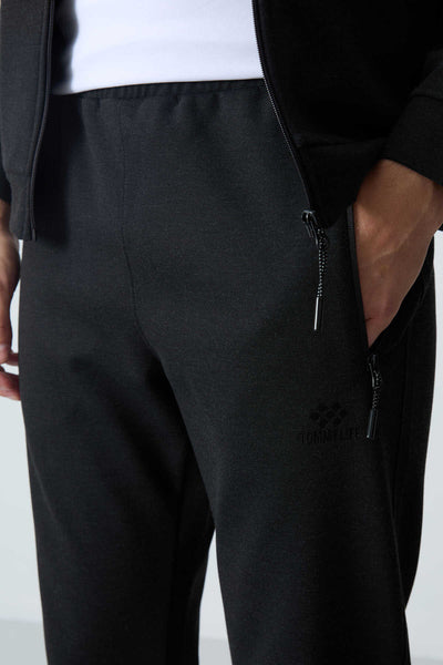 Tommylife Toptan Confort Fit Col Inalt Clasic Picior Barbati Trening Set 85113 Negru