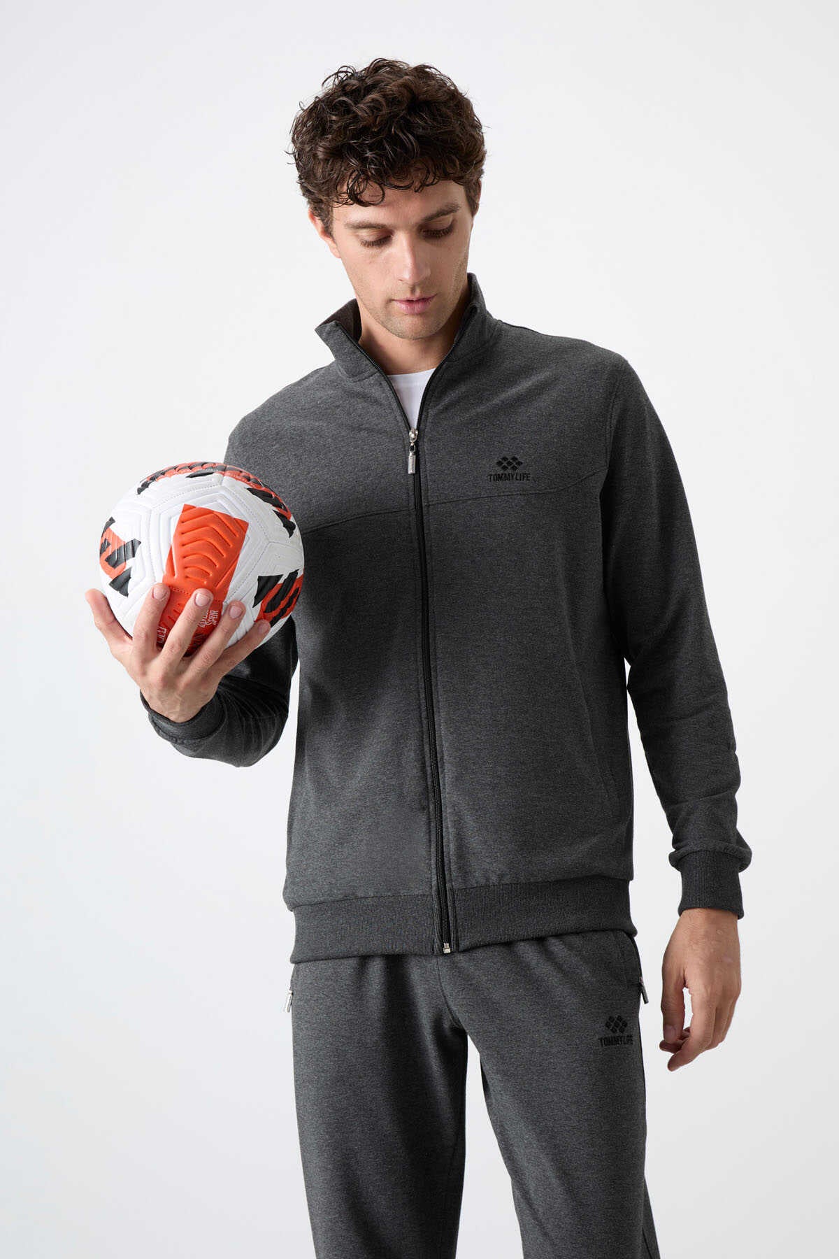 Tommylife Wholesale Hanorac cu Fermoar și Croială Relaxată pentru Bărbați, Set Trening 85072 Antracit Melange