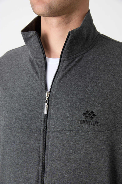 Tommylife Wholesale Hanorac cu Fermoar și Croială Relaxată pentru Bărbați, Set Trening 85072 Antracit Melange