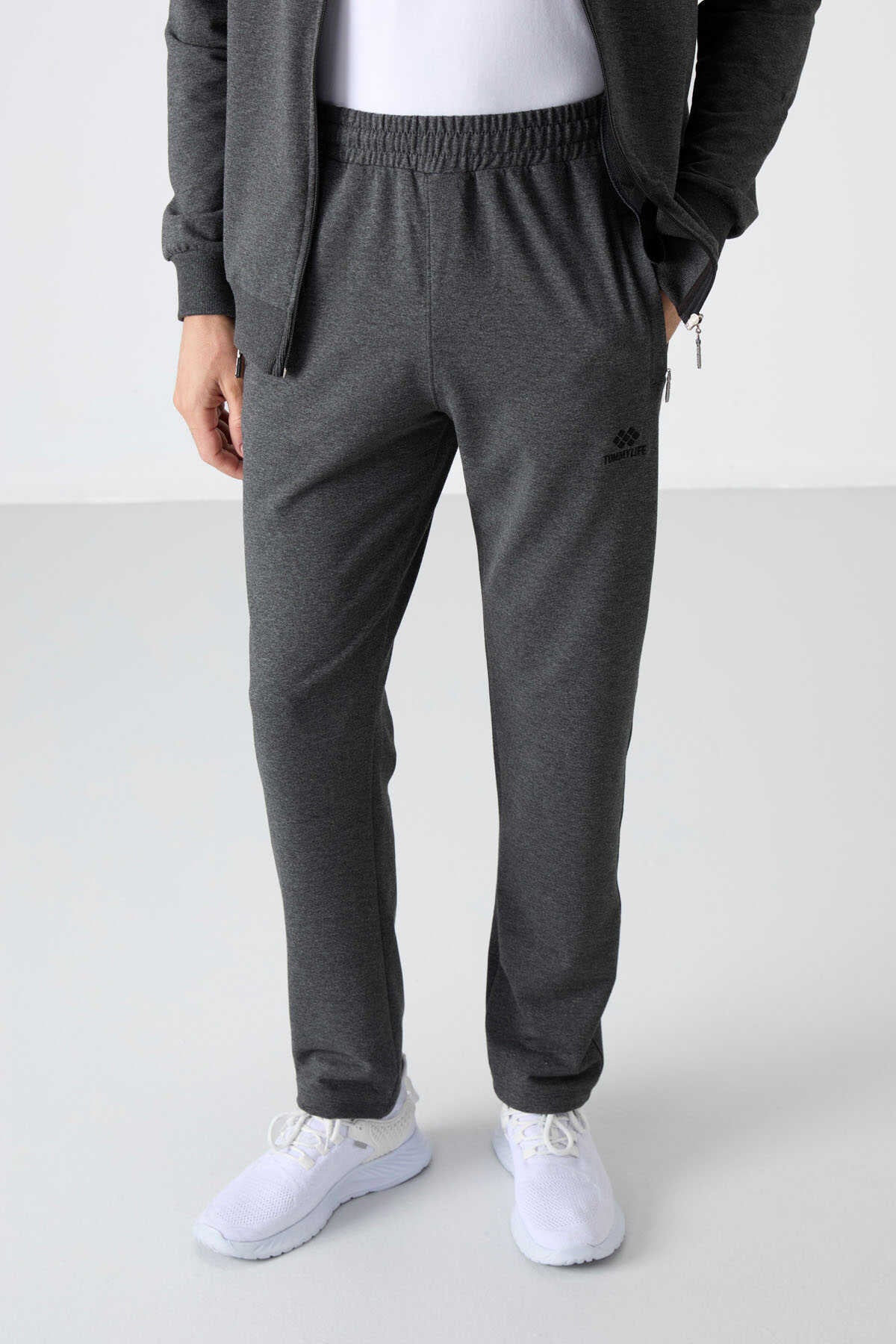 Tommylife Wholesale Hanorac cu Fermoar și Croială Relaxată pentru Bărbați, Set Trening 85072 Antracit Melange