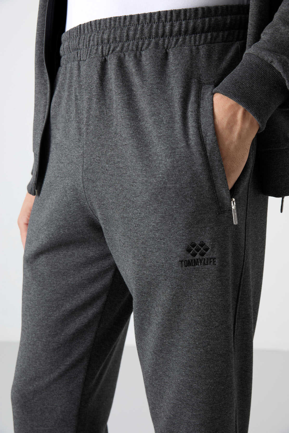 Tommylife Wholesale Hanorac cu Fermoar și Croială Relaxată pentru Bărbați, Set Trening 85072 Antracit Melange