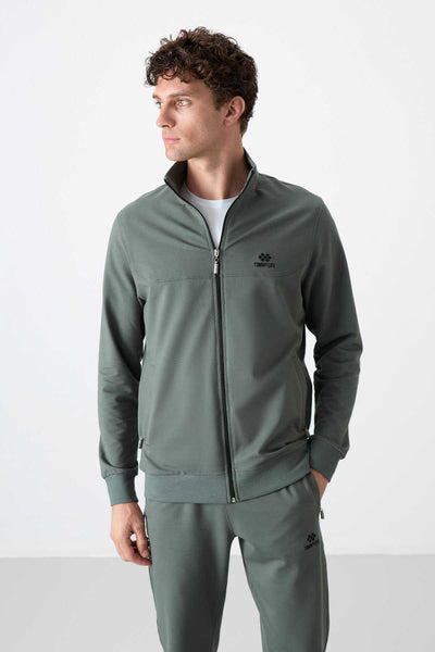 Tommylife Toptan Rahat Kalıp Fermuarlı Sweat Erkek Eşofman Takım 85072 Haki