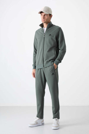 Tommylife Toptan Rahat Kalıp Fermuarlı Sweat Erkek Eşofman Takım 85072 Haki