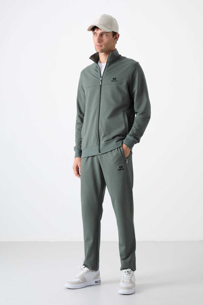 Tommylife Toptan Rahat Kalıp Fermuarlı Sweat Erkek Eşofman Takım 85072 Haki
