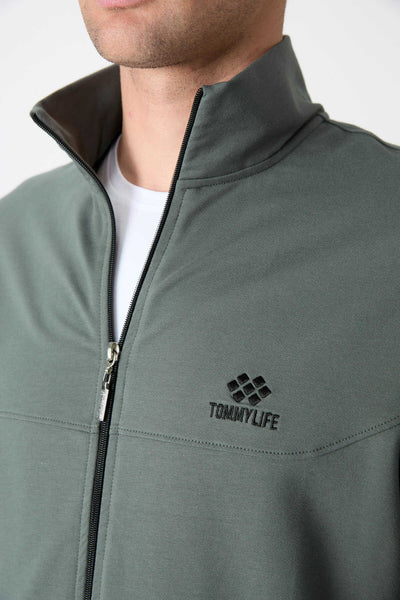 Tommylife Toptan Rahat Kalıp Fermuarlı Sweat Erkek Eşofman Takım 85072 Haki
