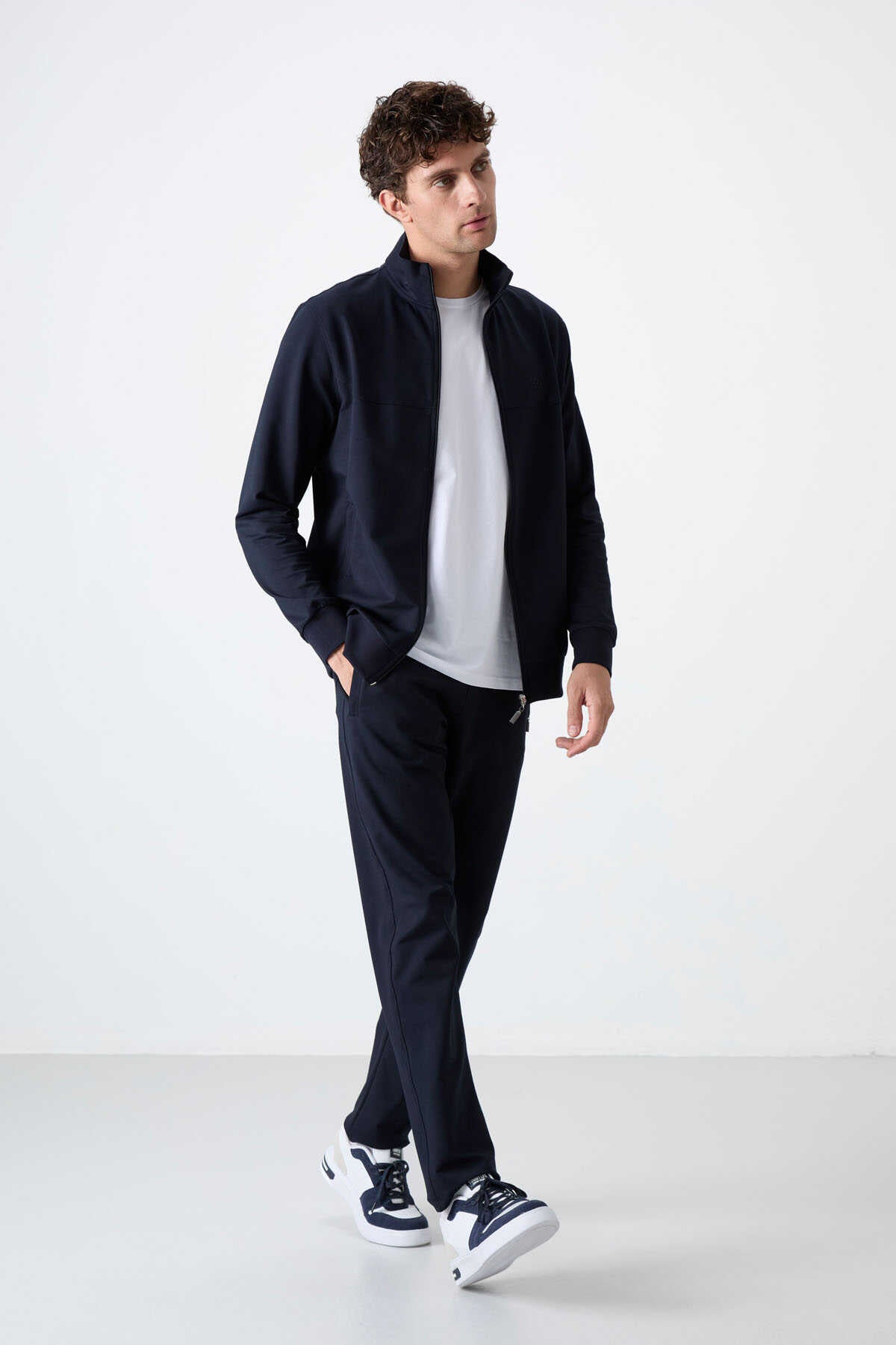 Tommylife Toptan Rahat Kalıp Fermuarlı Sweat Erkek Eşofman Takım 85072 Lacivert