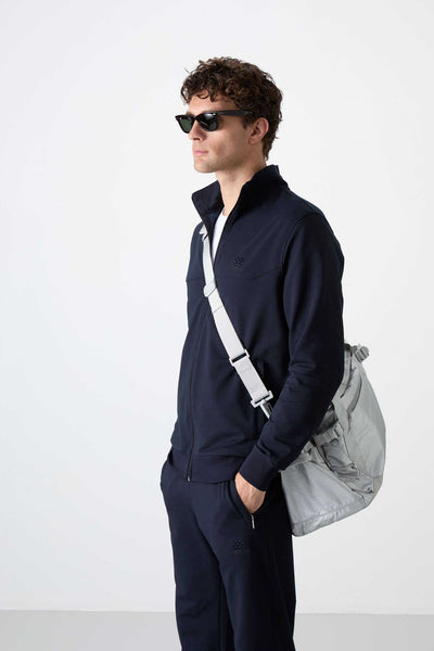 Tommylife Wholesale Relaxed Fit Zip-Up Sweatshirt Men's Tracksuit Set 85072 Navy Blue