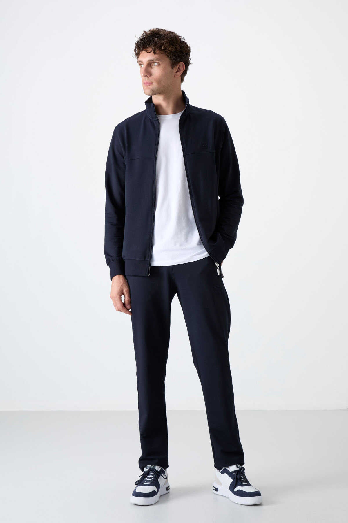 Tommylife Wholesale Relaxed Fit Zip-Up Sweatshirt Men's Tracksuit Set 85072 Navy Blue