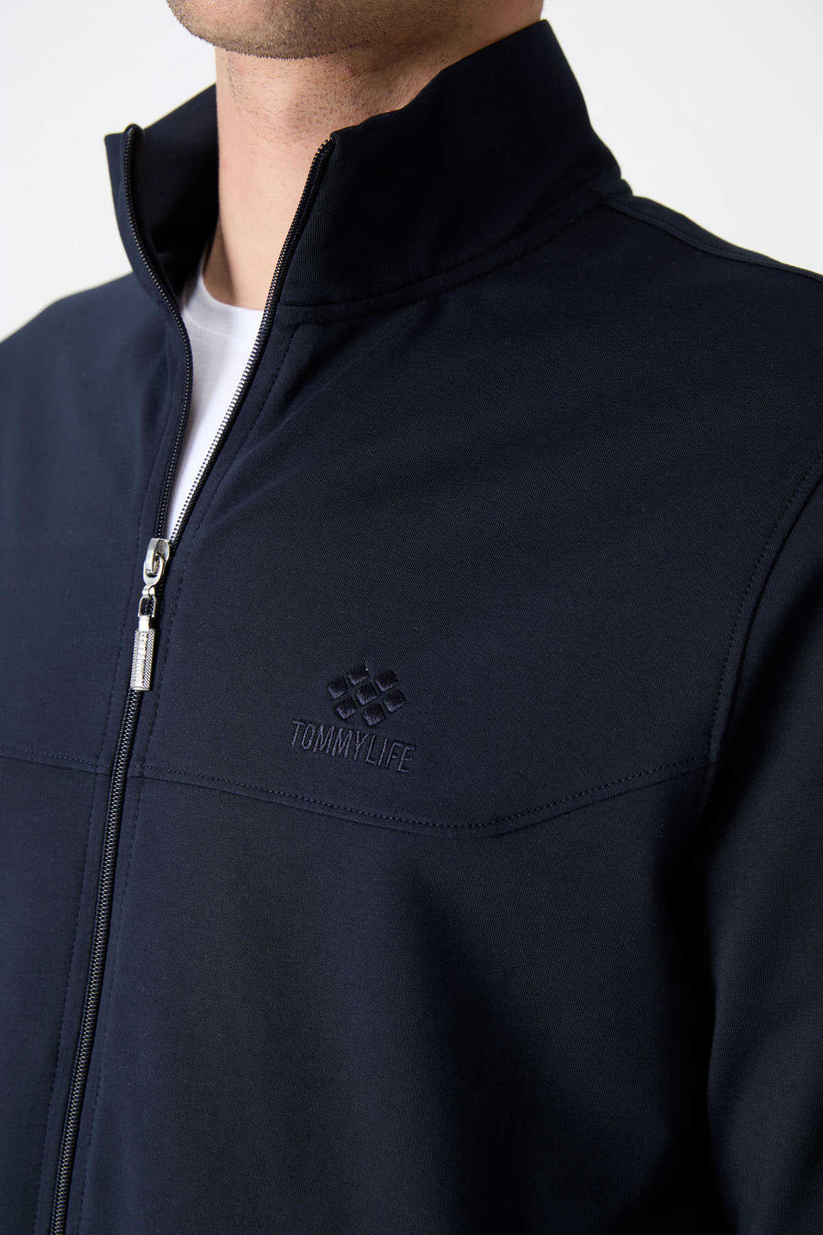 Tommylife Wholesale Relaxed Fit Zip-Up Sweatshirt Men's Tracksuit Set 85072 Navy Blue