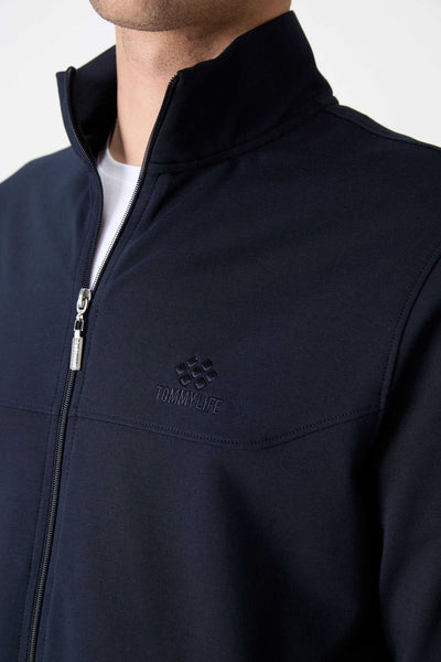 Tommylife Wholesale Relaxed Fit Zip-Up Sweatshirt Men's Tracksuit Set 85072 Navy Blue