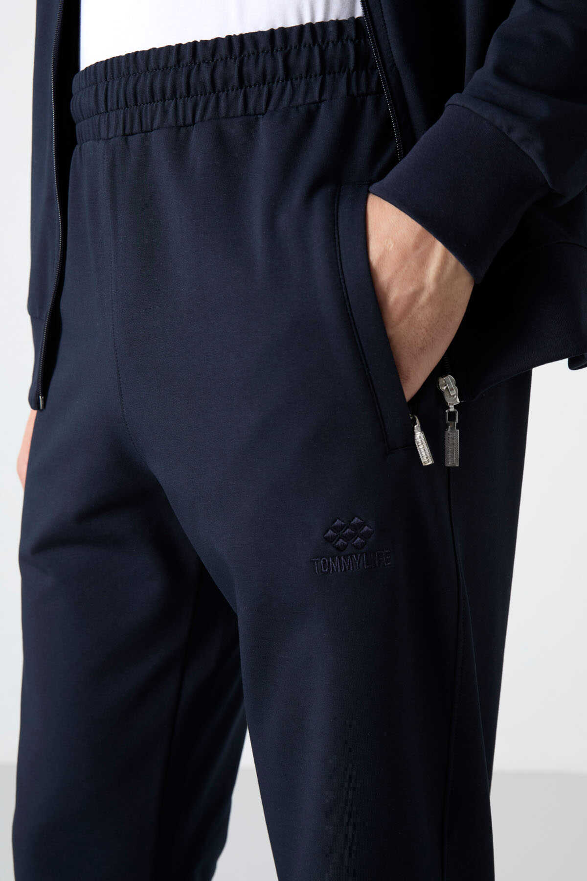Tommylife Toptan Rahat Kalıp Fermuarlı Sweat Erkek Eşofman Takım 85072 Lacivert