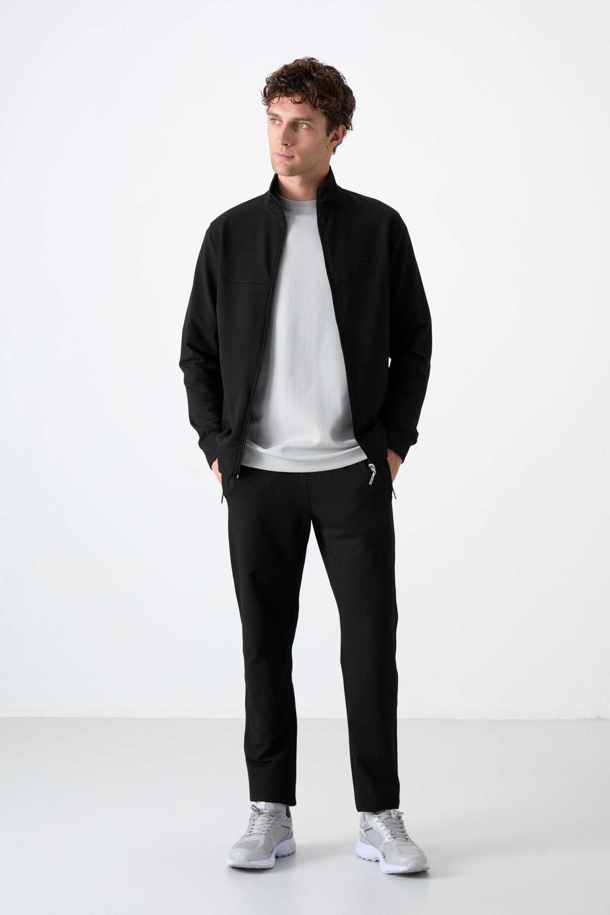 Tommylife Wholesale Trening cu fermoar și croială relaxată pentru bărbați 85072 Negru