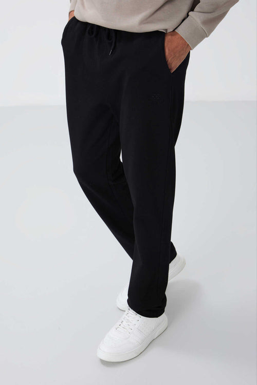 Tommylife Toptan Siyah Bağcıklı Cepli Standart Kalıp Klasik Paça Erkek Eşofman Alt - 84682