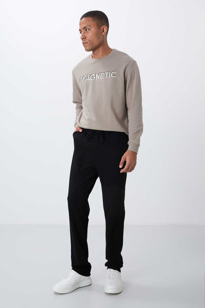 Pantaloni de trening negri pentru bărbați, cu croială standard și șnur, cu buzunare, Tommylife Wholesale - 84682