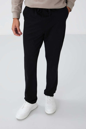 Tommylife Toptan Siyah Bağcıklı Cepli Standart Kalıp Klasik Paça Erkek Eşofman Alt - 84682