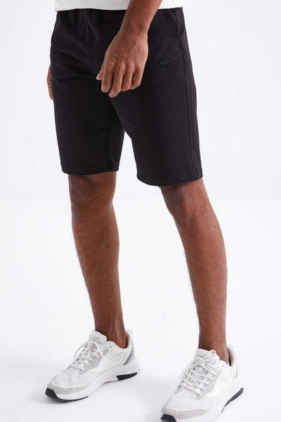 Tommylife Toptan Siyah Bağcıklı Standart Kalıp Basic Erkek Şort - 81212